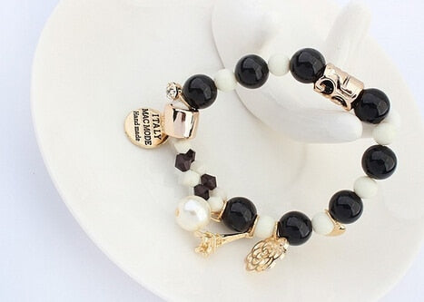 New Arrival Fashion Wrap Cuff Charms Crystal simulated Pearl Beads Hearts Elastic Force Bracelet For Women Jewelry Wholesale