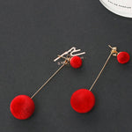 Red Black Fashion Plush Ball Drop Earrings For Women Korean Velvet Round Tassel Long Dangle Earrings Gift Jewelry Statement