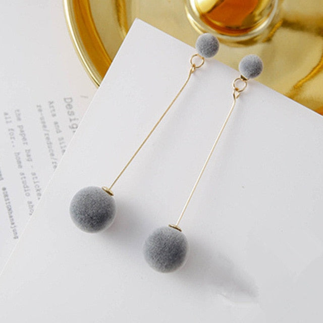 Red Black Fashion Plush Ball Drop Earrings For Women Korean Velvet Round Tassel Long Dangle Earrings Gift Jewelry Statement