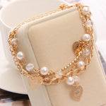 2018 Gold Color Multilayer Beaded Pendant Bracelets and Bangles Fashion Women Heart Butterfly Charm Bracelet Jewelry Accessories