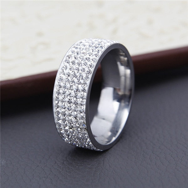 H:HYDE 5 Row Lines Clear Crystal Wedding Rings For Women Fashion Rhinestone Stainless Steel Female Teen Jewelry anillos mujer