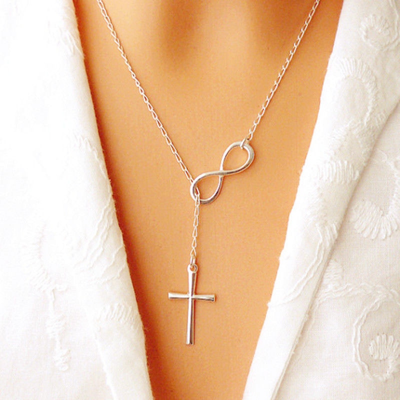 Hot new New 2018 Lovely Chic Infinity Cross Long Silver Chain Pendant Fashion Necklaces For Women Jewelry Gift