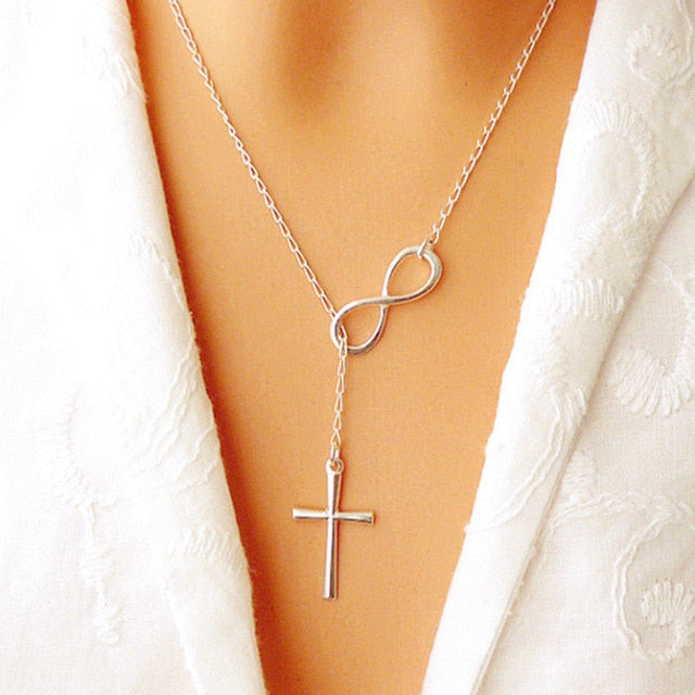 Hot new New 2018 Lovely Chic Infinity Cross Long Silver Chain Pendant Fashion Necklaces For Women Jewelry Gift