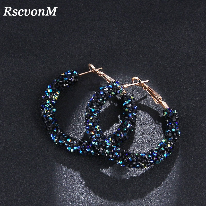 RscvonM Brand New Design Fashion Charm Austrian crystal hoop earrings Geometric Round Shiny rhinestone big earring jewelry women