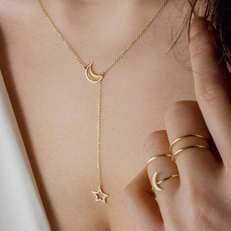 Fashion Moon Star Pendant Choker Necklace Gold Color Alloy Zinc Chain Necklace Necklace For Women Party Jewelry Archery Necklace