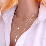 2018 New Women Fashion Gold Color 3 Layers Chain Necklace Hollow Out Triangle Long Pendant Necklaces Jewelry Free shipping