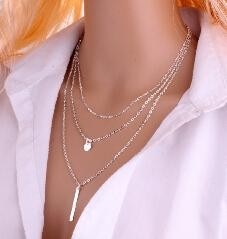 2018 New Women Fashion Gold Color 3 Layers Chain Necklace Hollow Out Triangle Long Pendant Necklaces Jewelry Free shipping