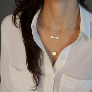 2018 New Women Fashion Gold Color 3 Layers Chain Necklace Hollow Out Triangle Long Pendant Necklaces Jewelry Free shipping