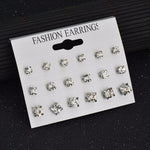 MissCyCy Fashion 12 pair/set Women Square Crystal Heart Stud Earrings for Women Piercing Simulated Pearl Flower Earrings