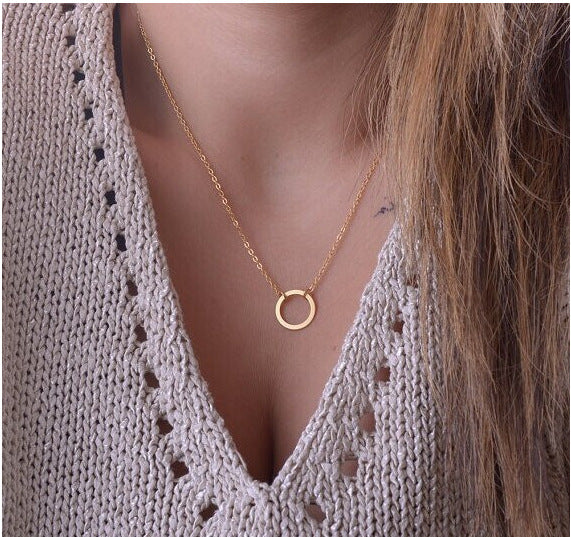 2016 Hottest Fashion Casual Personality Circle Lariat Pendant Gold Color Necklace High Quality Simple Choker Necklaces Women