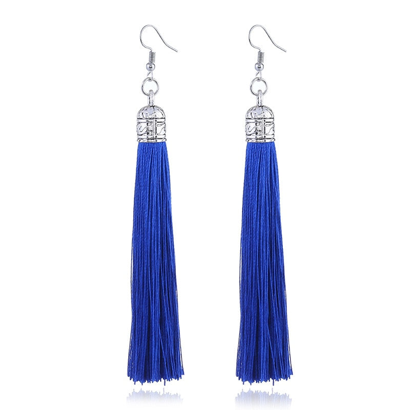 LZHLQ Brand Tassel Earrings Women Fashion Jewelry Bohemian Drop Dangle Long Earrings Silk Fabric Ethnic Vintage Earrings