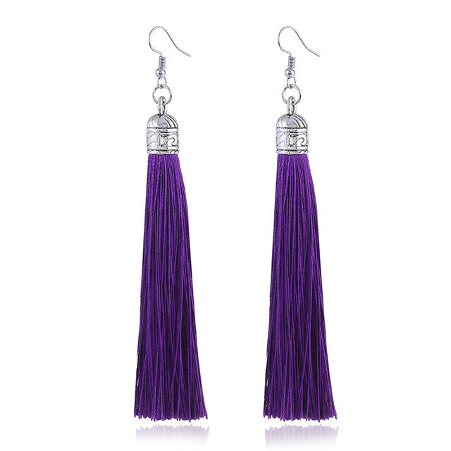 LZHLQ Brand Tassel Earrings Women Fashion Jewelry Bohemian Drop Dangle Long Earrings Silk Fabric Ethnic Vintage Earrings