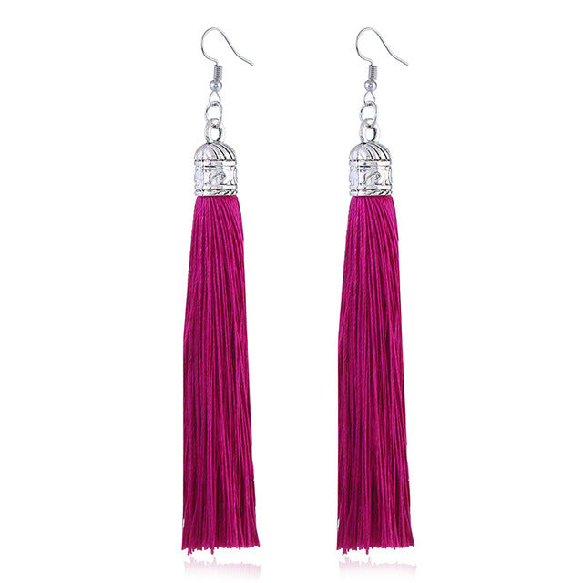 LZHLQ Brand Tassel Earrings Women Fashion Jewelry Bohemian Drop Dangle Long Earrings Silk Fabric Ethnic Vintage Earrings