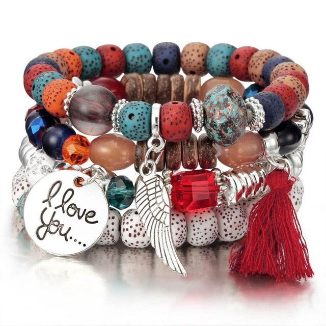 3-4pcs/set Fashion High Quality Boho Bracelets & Bangles Women Beaded Bracelet With Colorful Gem Long Wrap Bracelet for Women