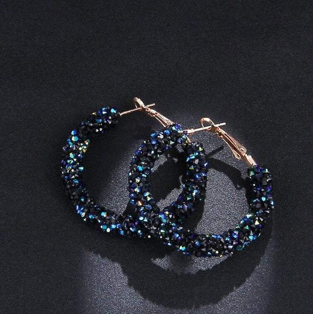 RscvonM Brand New Design Fashion Charm Austrian crystal hoop earrings Geometric Round Shiny rhinestone big earring jewelry women