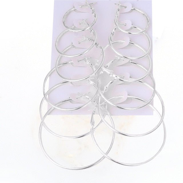 Hesiod Fashion New 6 Pairs/Set Gold Silver Small Big Circle Hoop Earrings for Women Steampunk Round Earring Sets