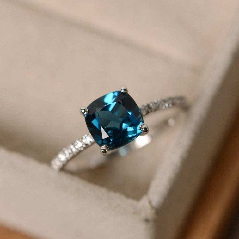 Fashion Desgin  Ring Big Square Sky Blue Stone Rings For Women Jewelry Wedding Engagement Gift  Luxury Inlaid Stone Rings
