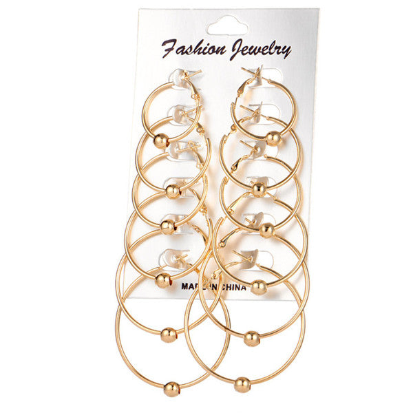 Hesiod Fashion New 6 Pairs/Set Gold Silver Small Big Circle Hoop Earrings for Women Steampunk Round Earring Sets