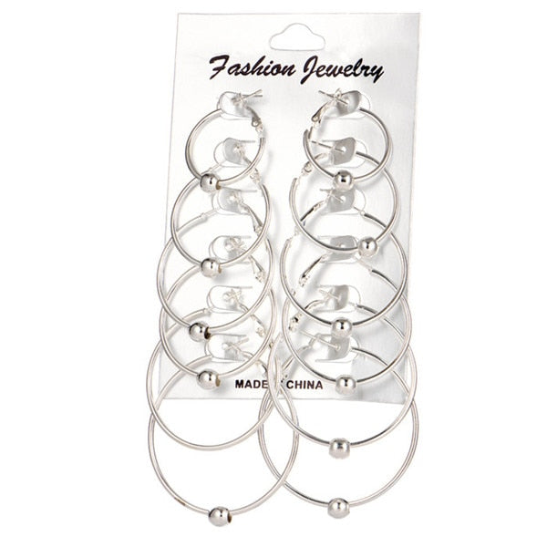Hesiod Fashion New 6 Pairs/Set Gold Silver Small Big Circle Hoop Earrings for Women Steampunk Round Earring Sets