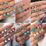 Vintage Geometric Stud Earrings Set For Women Girls 2018 Fashion Bead Stone Flower Small Earrings Boucle d'oreille Femme Gifts