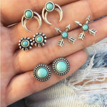 Vintage Geometric Stud Earrings Set For Women Girls 2018 Fashion Bead Stone Flower Small Earrings Boucle d'oreille Femme Gifts