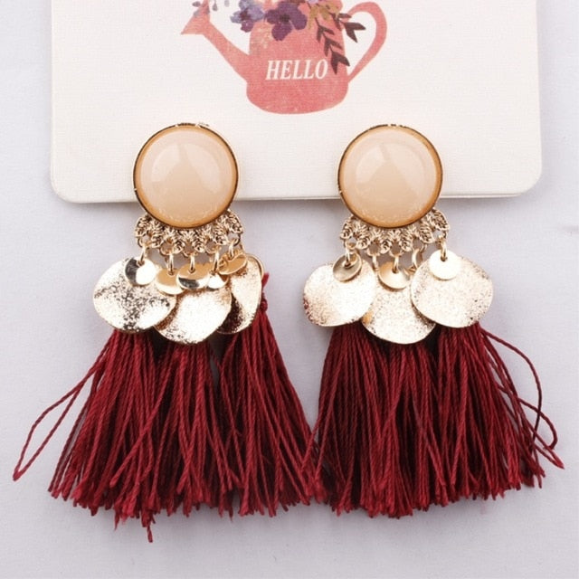 2018 Ethnic Bohemia Women Dangle Drop Earrings Summer Round Resin Tassel Earrings for Women Fashion Jewelry Pendientes oorbellen