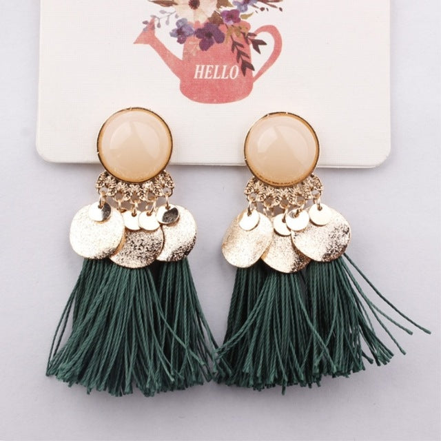 2018 Ethnic Bohemia Women Dangle Drop Earrings Summer Round Resin Tassel Earrings for Women Fashion Jewelry Pendientes oorbellen
