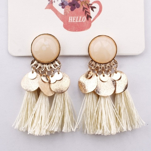 2018 Ethnic Bohemia Women Dangle Drop Earrings Summer Round Resin Tassel Earrings for Women Fashion Jewelry Pendientes oorbellen
