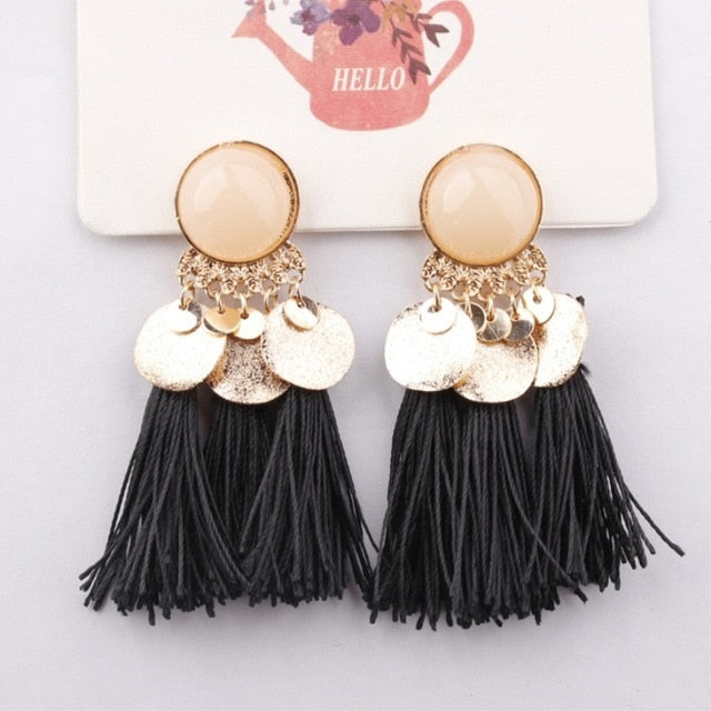 2018 Ethnic Bohemia Women Dangle Drop Earrings Summer Round Resin Tassel Earrings for Women Fashion Jewelry Pendientes oorbellen