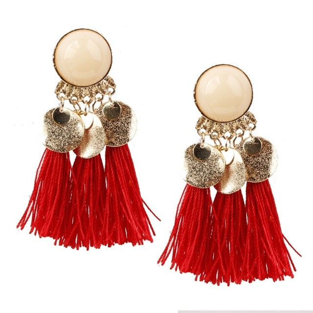 2018 Ethnic Bohemia Women Dangle Drop Earrings Summer Round Resin Tassel Earrings for Women Fashion Jewelry Pendientes oorbellen