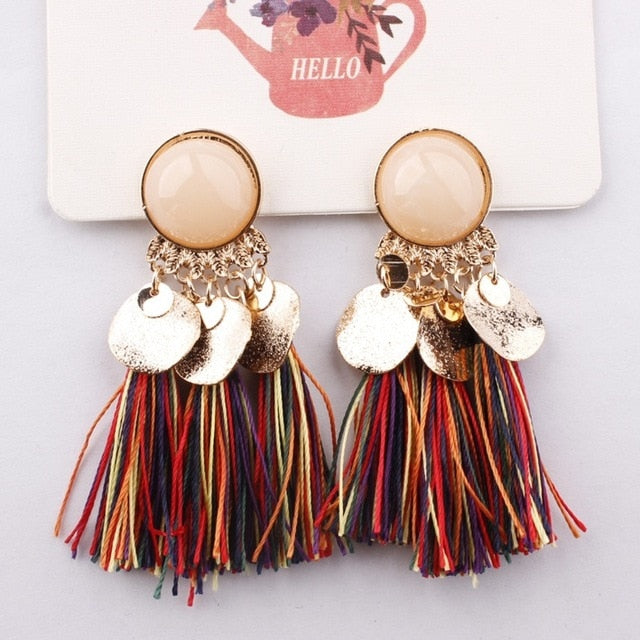 2018 Ethnic Bohemia Women Dangle Drop Earrings Summer Round Resin Tassel Earrings for Women Fashion Jewelry Pendientes oorbellen