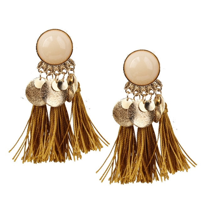 2018 Ethnic Bohemia Women Dangle Drop Earrings Summer Round Resin Tassel Earrings for Women Fashion Jewelry Pendientes oorbellen