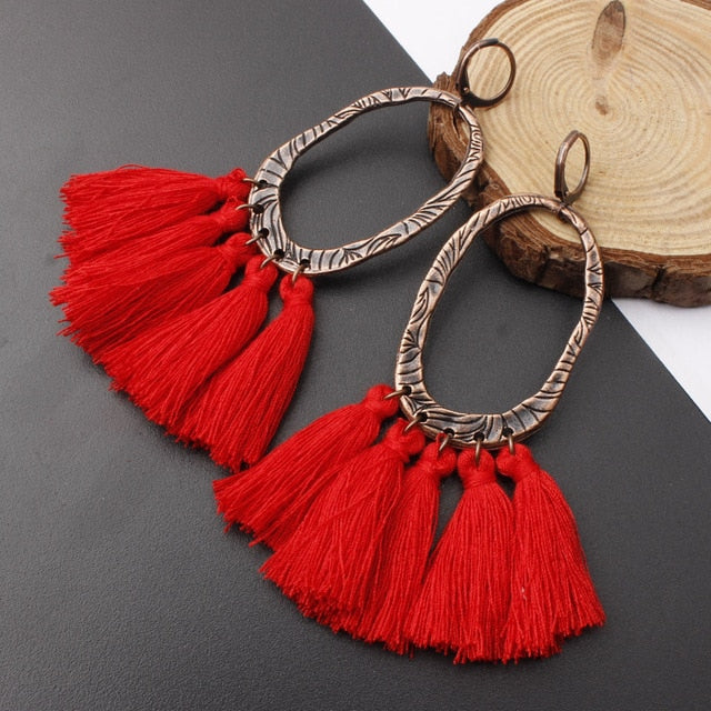 2018 Ethnic Bohemia Women Dangle Drop Earrings Summer Round Resin Tassel Earrings for Women Fashion Jewelry Pendientes oorbellen