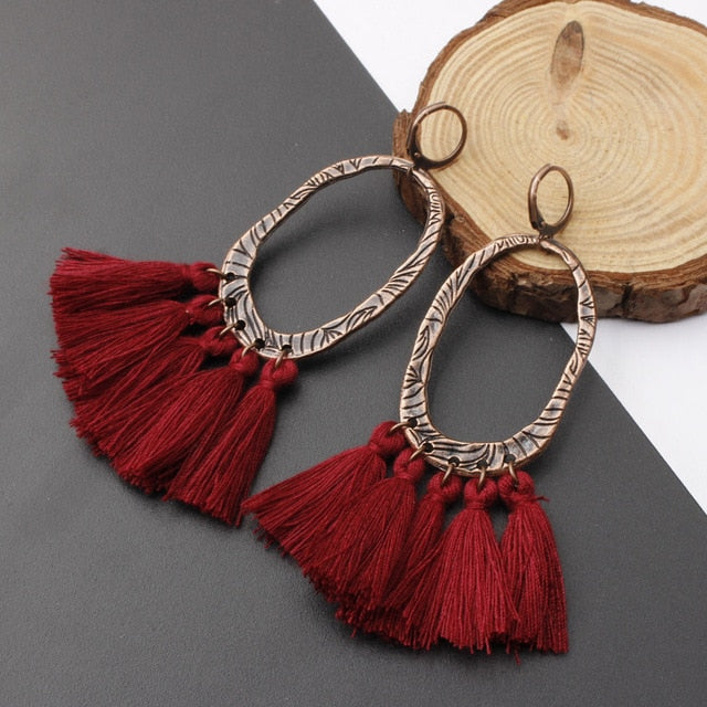 2018 Ethnic Bohemia Women Dangle Drop Earrings Summer Round Resin Tassel Earrings for Women Fashion Jewelry Pendientes oorbellen