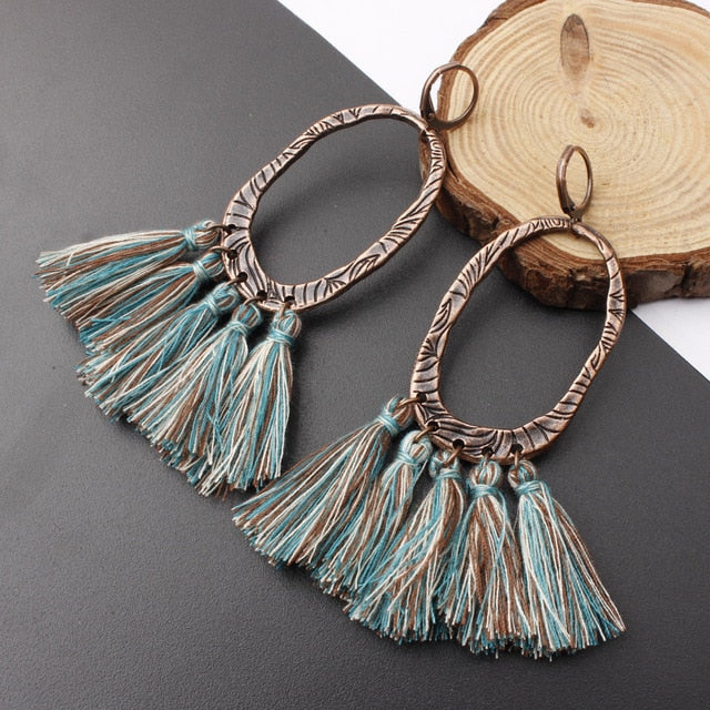 2018 Ethnic Bohemia Women Dangle Drop Earrings Summer Round Resin Tassel Earrings for Women Fashion Jewelry Pendientes oorbellen