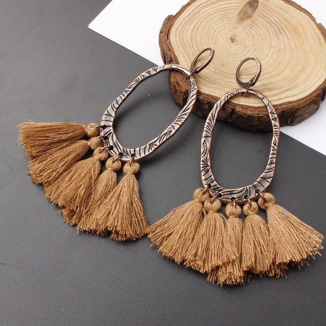 2018 Ethnic Bohemia Women Dangle Drop Earrings Summer Round Resin Tassel Earrings for Women Fashion Jewelry Pendientes oorbellen