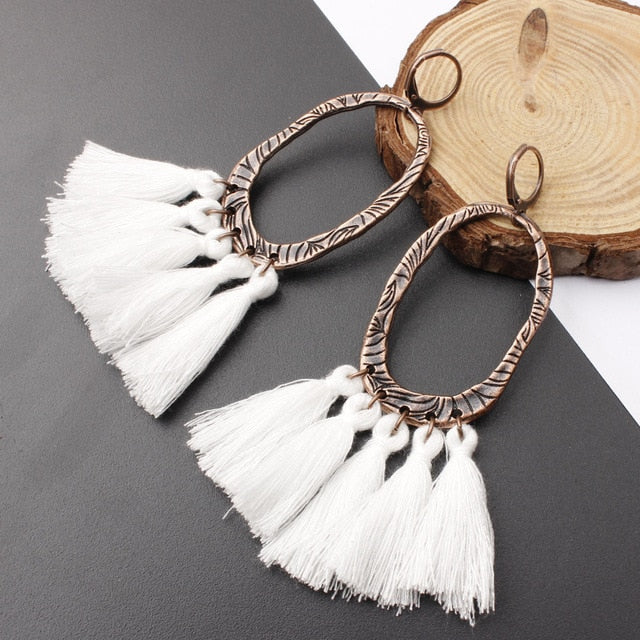 2018 Ethnic Bohemia Women Dangle Drop Earrings Summer Round Resin Tassel Earrings for Women Fashion Jewelry Pendientes oorbellen
