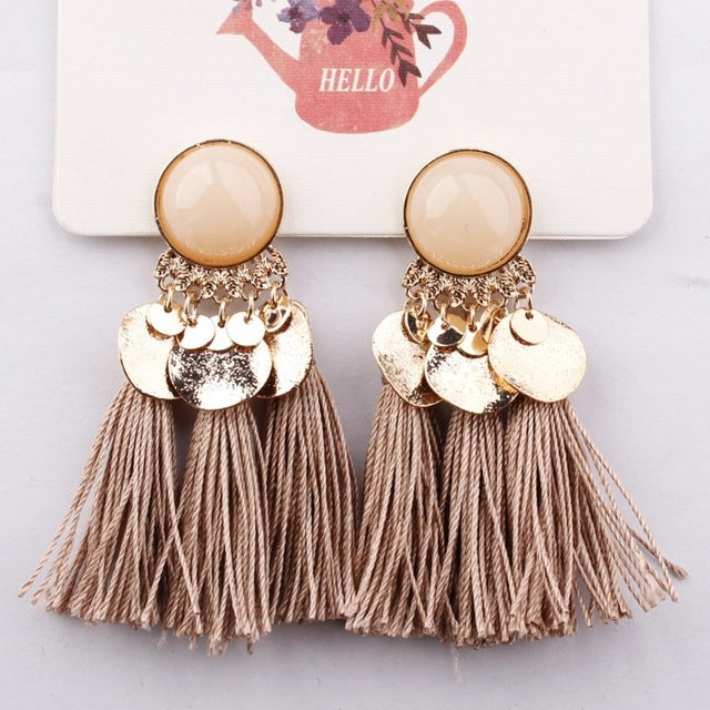 2018 Ethnic Bohemia Women Dangle Drop Earrings Summer Round Resin Tassel Earrings for Women Fashion Jewelry Pendientes oorbellen