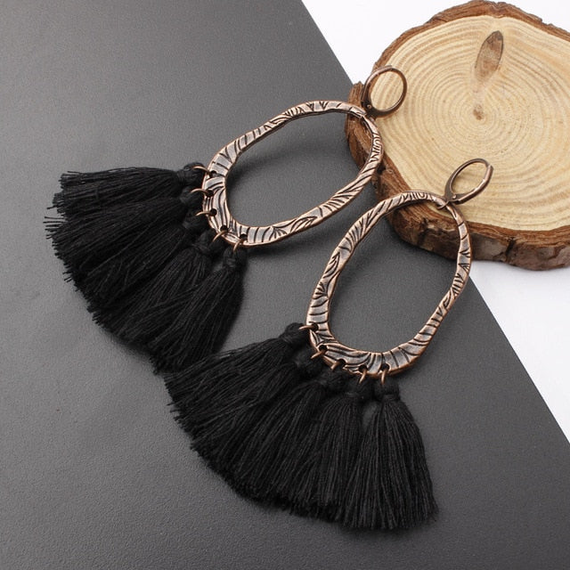 2018 Ethnic Bohemia Women Dangle Drop Earrings Summer Round Resin Tassel Earrings for Women Fashion Jewelry Pendientes oorbellen
