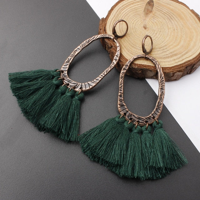 2018 Ethnic Bohemia Women Dangle Drop Earrings Summer Round Resin Tassel Earrings for Women Fashion Jewelry Pendientes oorbellen