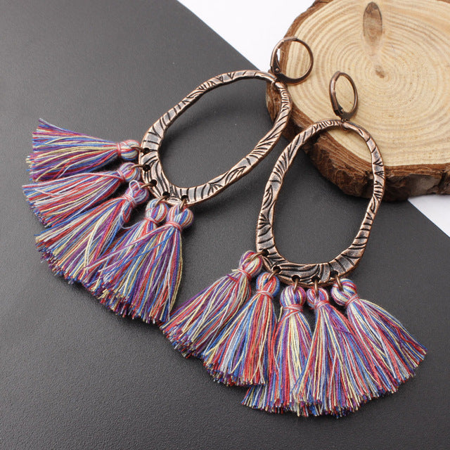2018 Ethnic Bohemia Women Dangle Drop Earrings Summer Round Resin Tassel Earrings for Women Fashion Jewelry Pendientes oorbellen