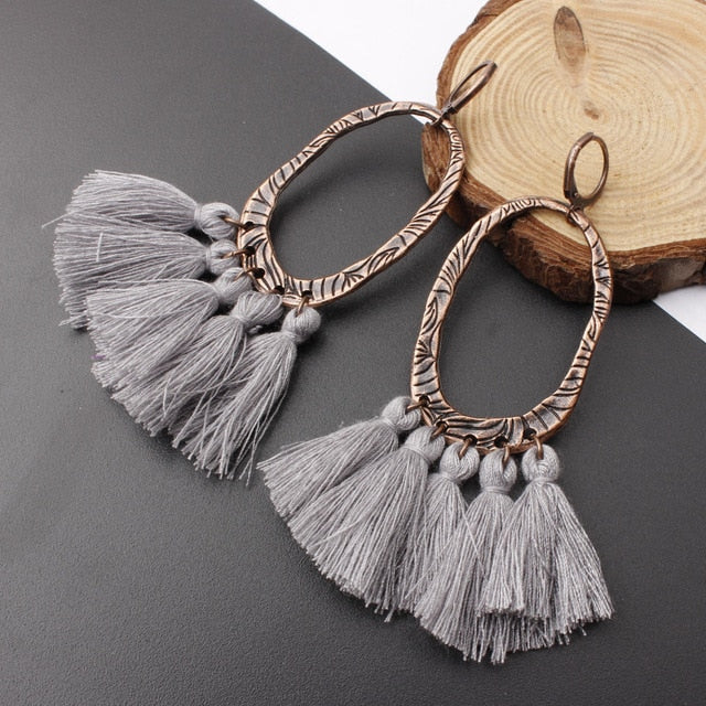2018 Ethnic Bohemia Women Dangle Drop Earrings Summer Round Resin Tassel Earrings for Women Fashion Jewelry Pendientes oorbellen