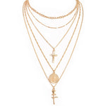 Fashion Multiple Layers Cross Necklaces For Women Charm Gold Color Chokers Necklace Boho Collares Female Party Jewelry XL1191