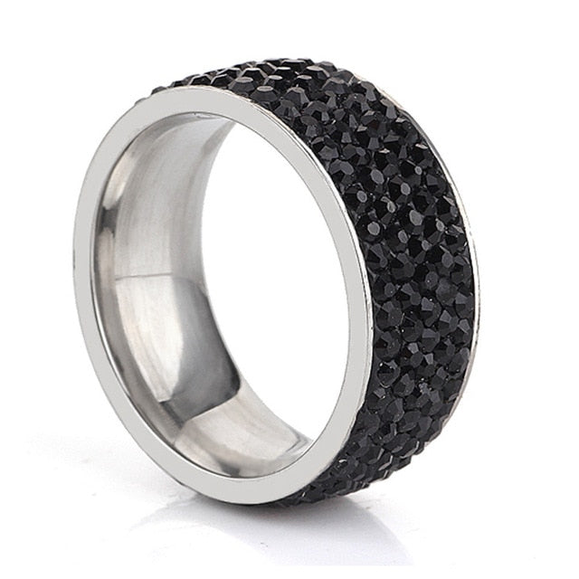 H:HYDE 5 Row Lines Clear Crystal Wedding Rings For Women Fashion Rhinestone Stainless Steel Female Teen Jewelry anillos mujer