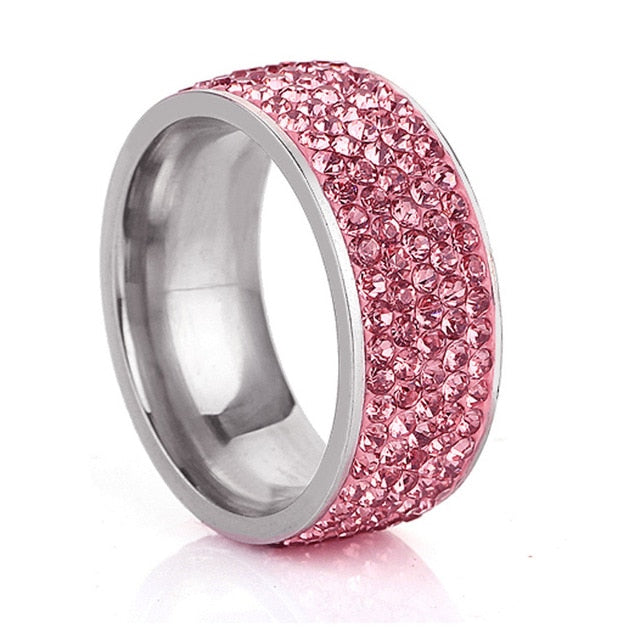 H:HYDE 5 Row Lines Clear Crystal Wedding Rings For Women Fashion Rhinestone Stainless Steel Female Teen Jewelry anillos mujer