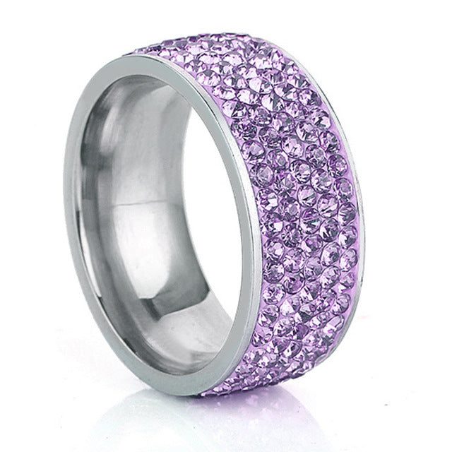 H:HYDE 5 Row Lines Clear Crystal Wedding Rings For Women Fashion Rhinestone Stainless Steel Female Teen Jewelry anillos mujer