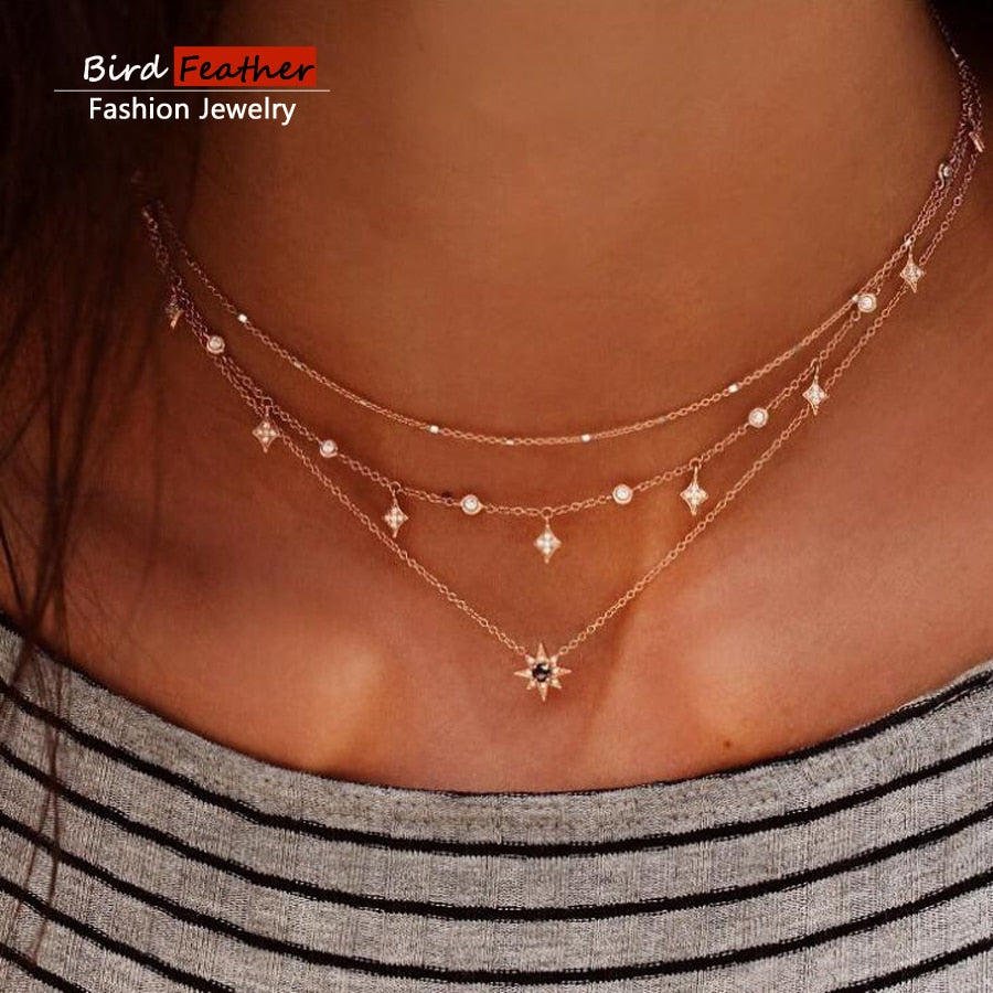Gold color Choker Necklace for women Short crystal stars Pendant Chain Necklaces & Pendants Laces velvet chokers Fashion Jewelry