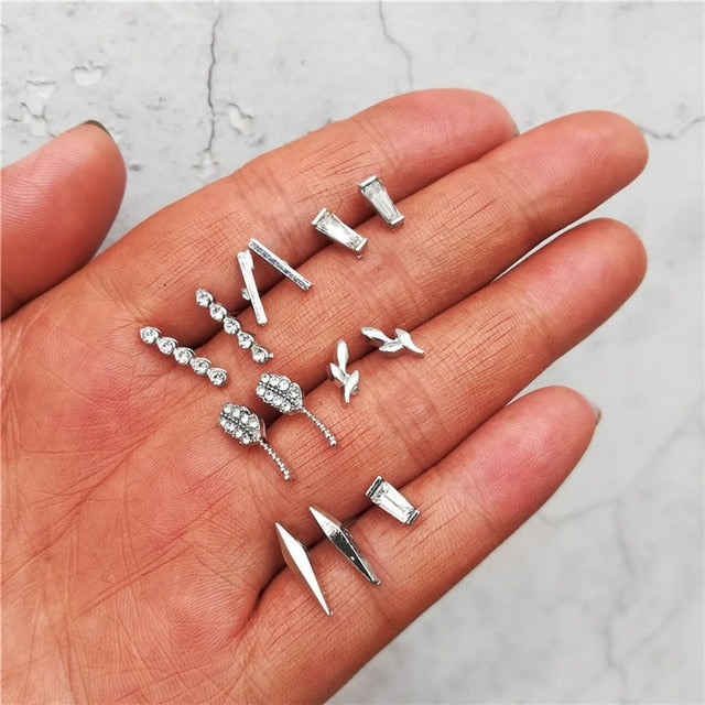 Vintage Geometric Stud Earrings Set For Women Girls 2018 Fashion Bead Stone Flower Small Earrings Boucle d'oreille Femme Gifts