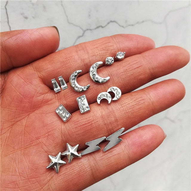 Vintage Geometric Stud Earrings Set For Women Girls 2018 Fashion Bead Stone Flower Small Earrings Boucle d'oreille Femme Gifts