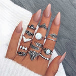 FAMSHIN 15Pcs/Set Fashion Vintage Ring Set Femme Stone Silver Midi Finger Rings Boho Women Jewelry Knuckle Ring Set Jewelry Gift